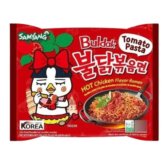 Buldak Tomato Pasta CAJA 5 paquetes de 8 piezas con 140 g c/u total 40