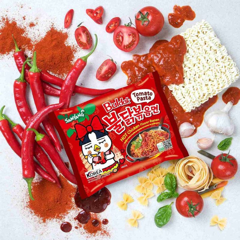 Buldak Tomato Pasta CAJA 5 paquetes de 8 piezas con 140 g c/u total 40