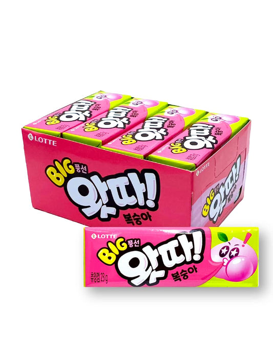 Whata Chewing & Bubble Gum Durazno CAJA 9 paquetes con 16 piezas de 23 g c/u Total 144